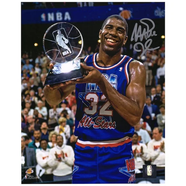 Magic Johnson Signed 8 x 10 1992 All-Star Game Trophy Photo | Lakers