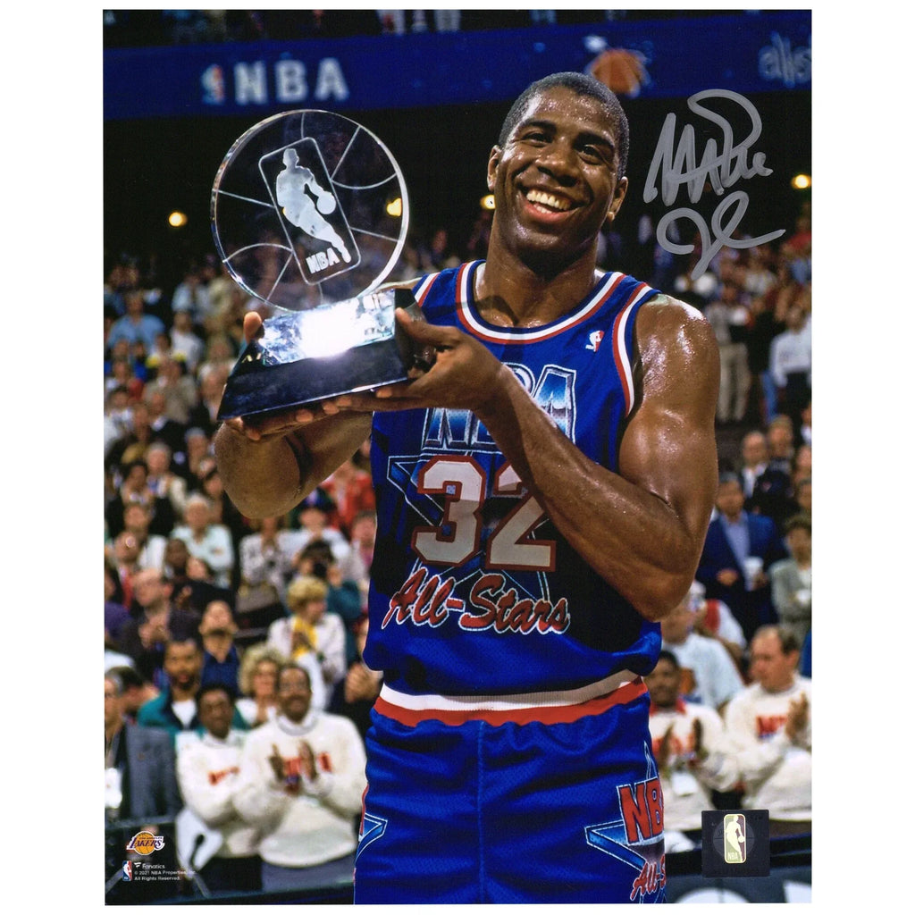 Magic Johnson Signed 8 x 10 1992 All-Star Game Trophy Photo | Lakers