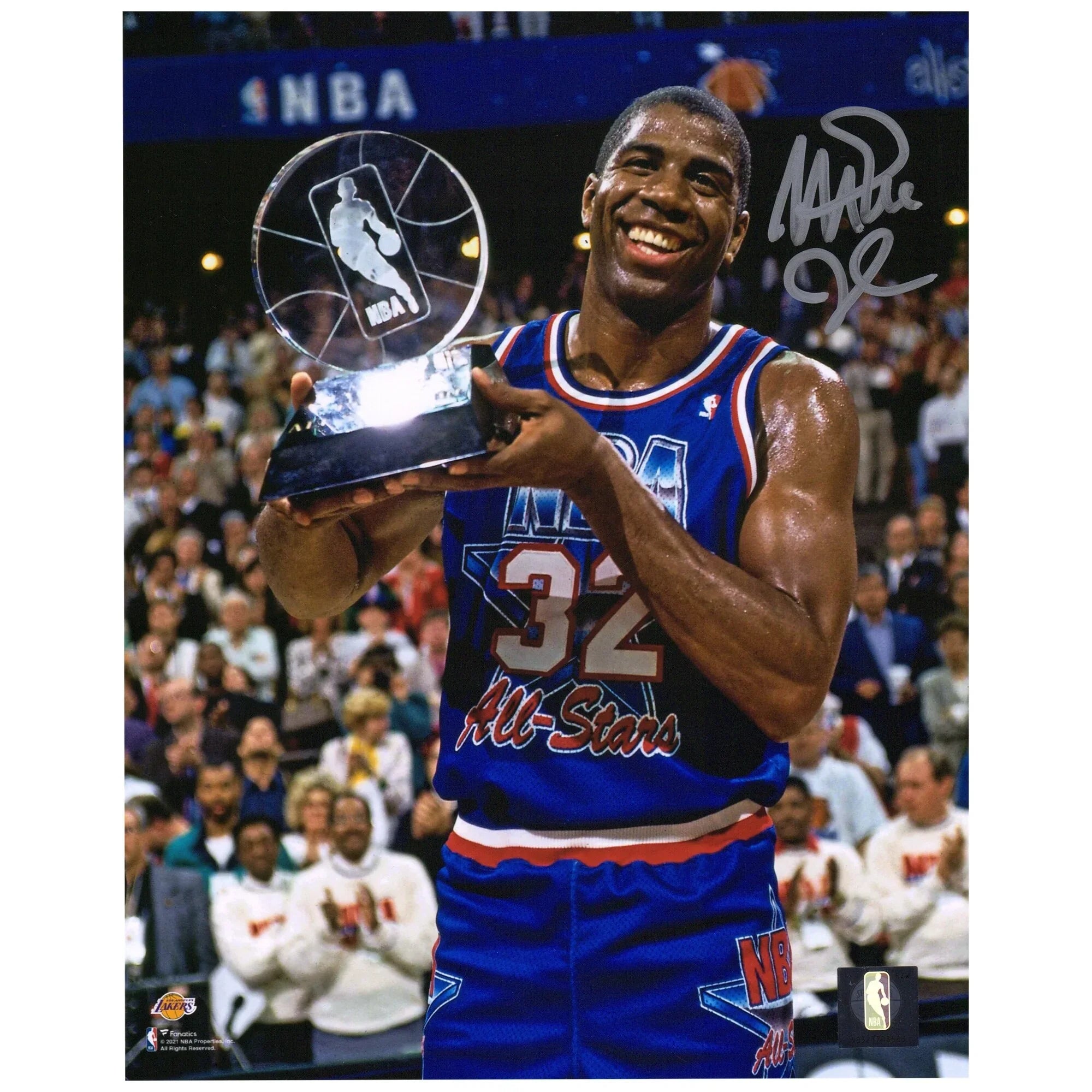 Magic Johnson Signed 8 x 10 1992 All-Star Game Trophy Photo | Lakers