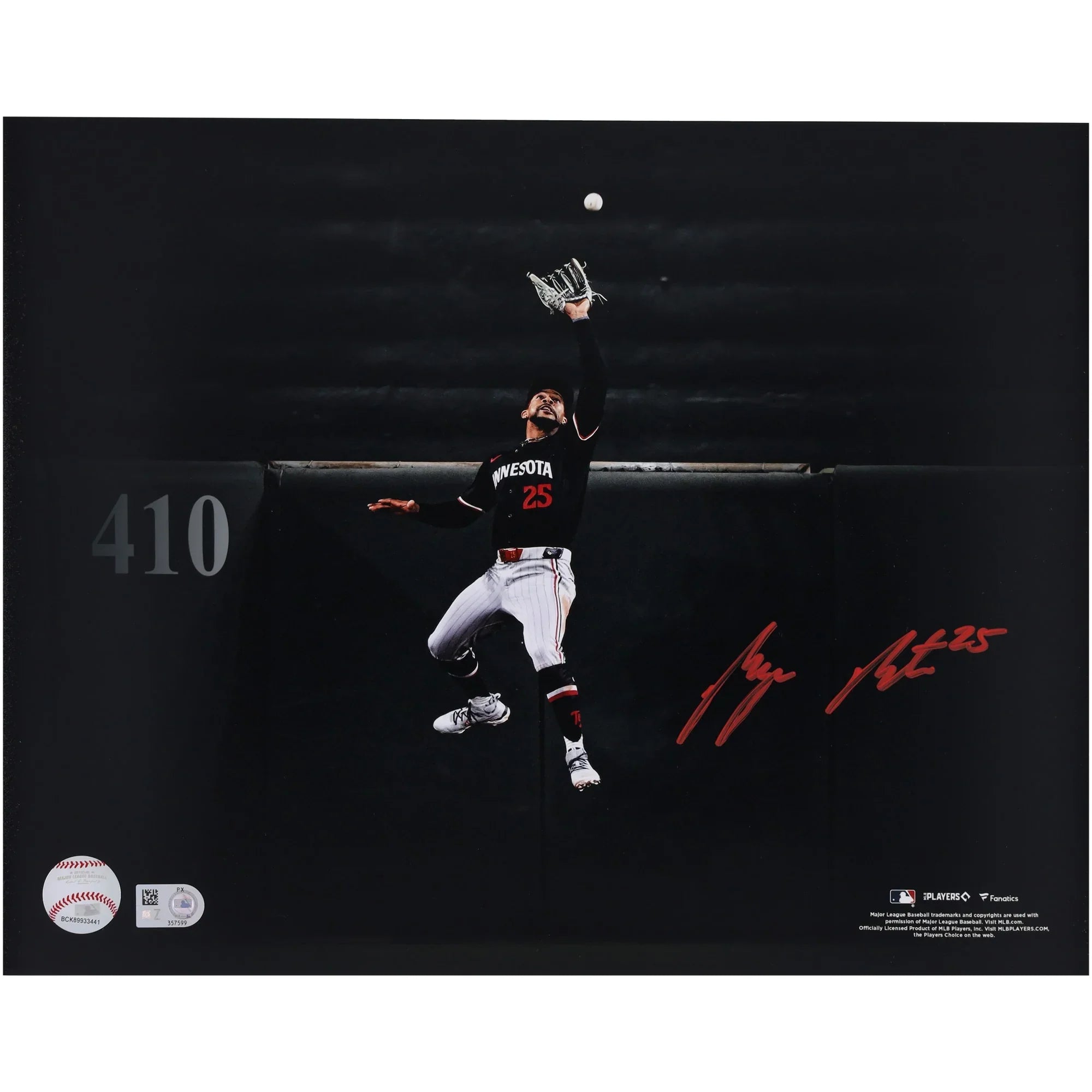 Byron Buxton Signed 11 x 14 Home Run Robbing Wall Catch Photograph | Authenticated