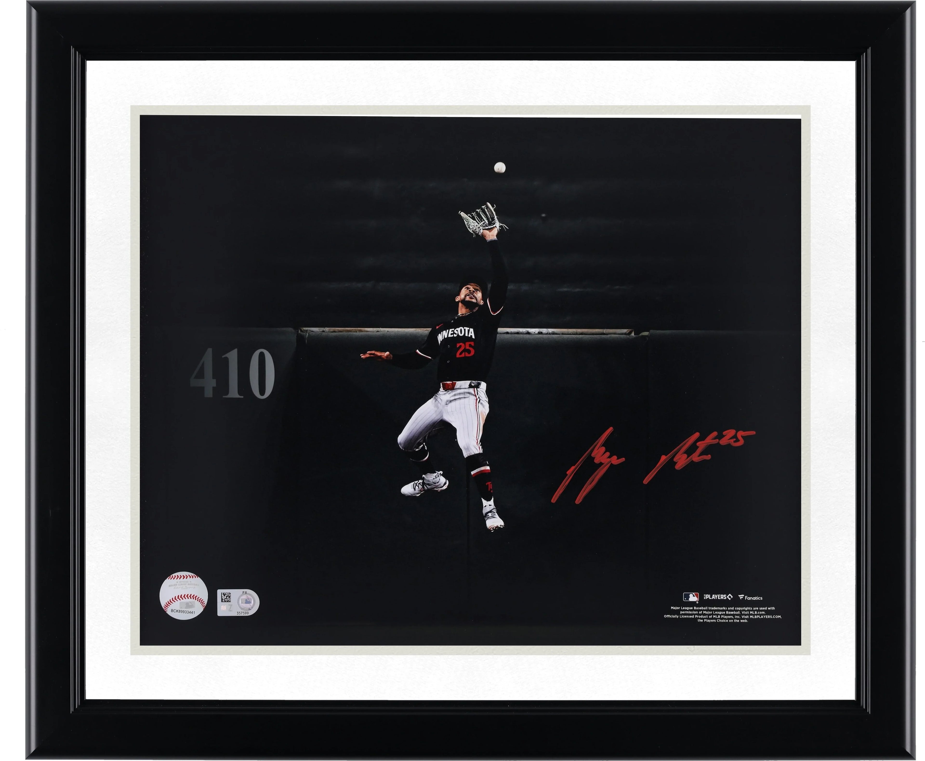 Byron Buxton Signed 11 x 14 Home Run Robbing Wall Catch Photograph | Authenticated