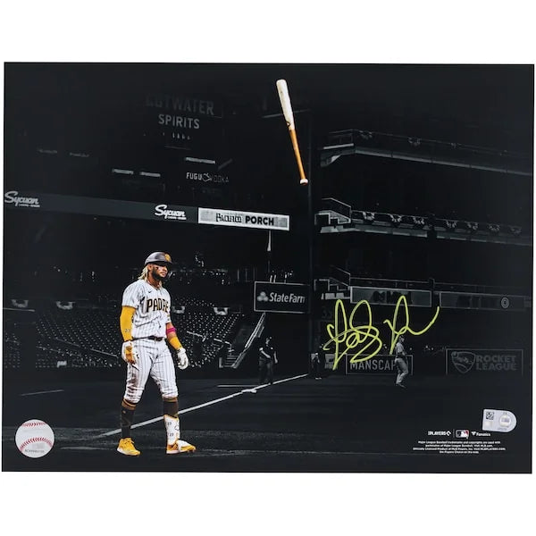 Fernando Tatis Jr Signed 11 x 14 Bat Flip Photo | Yellow Ink