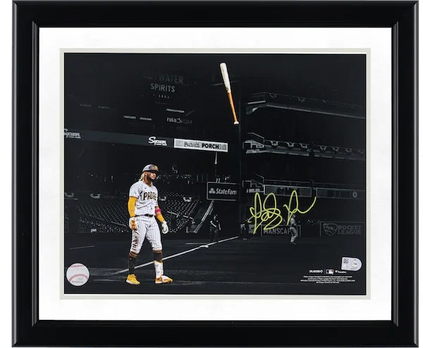 Fernando Tatis Jr Signed 11 x 14 Bat Flip Photo | Yellow Ink