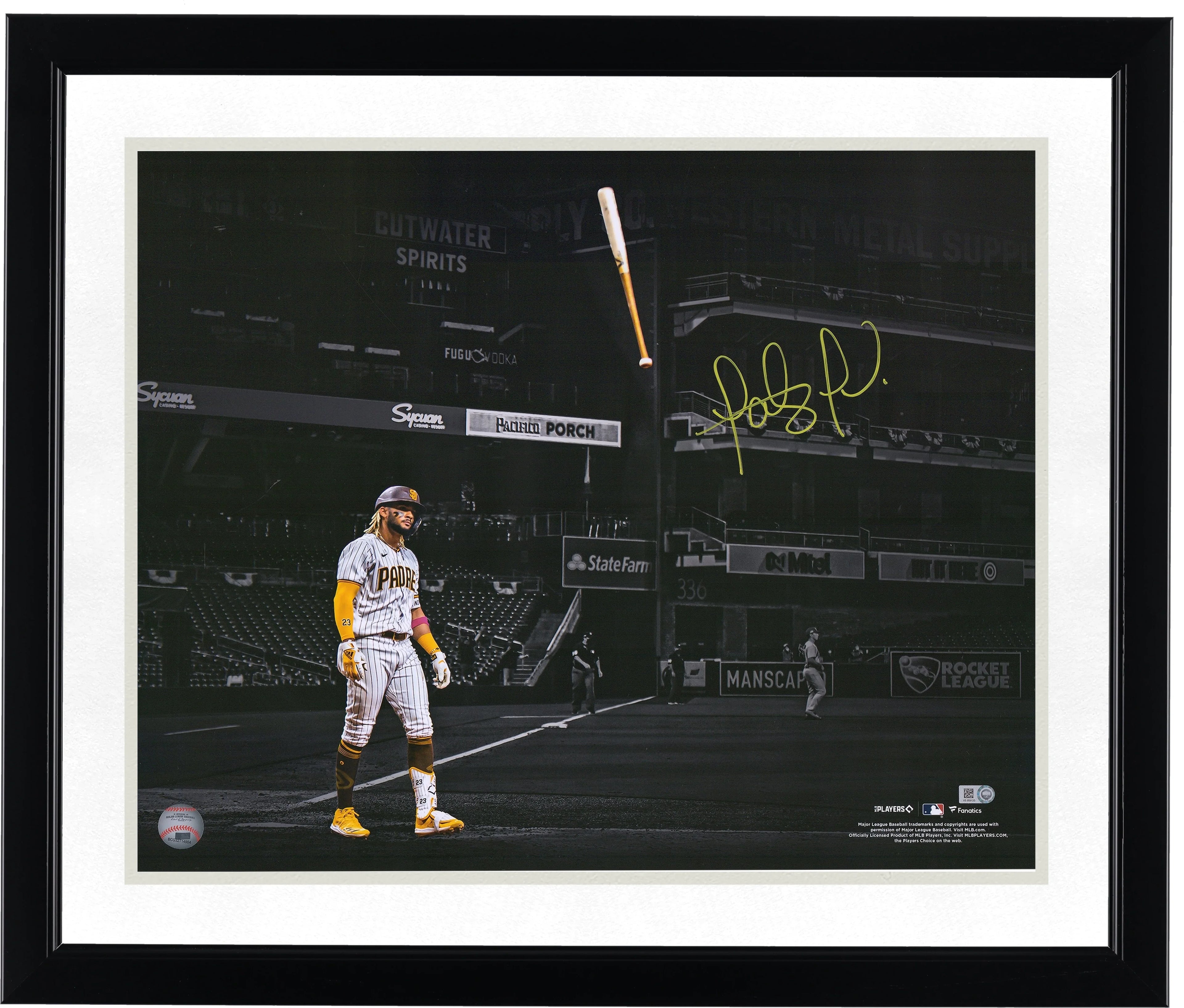 Fernando Tatis Jr. Signed 16 x 20 Bat Flip Spotlight Photograph | Authenticated