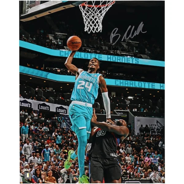 Brandon Miller Signed 16 x 20 Dunk In Teal Photograph | Hornets