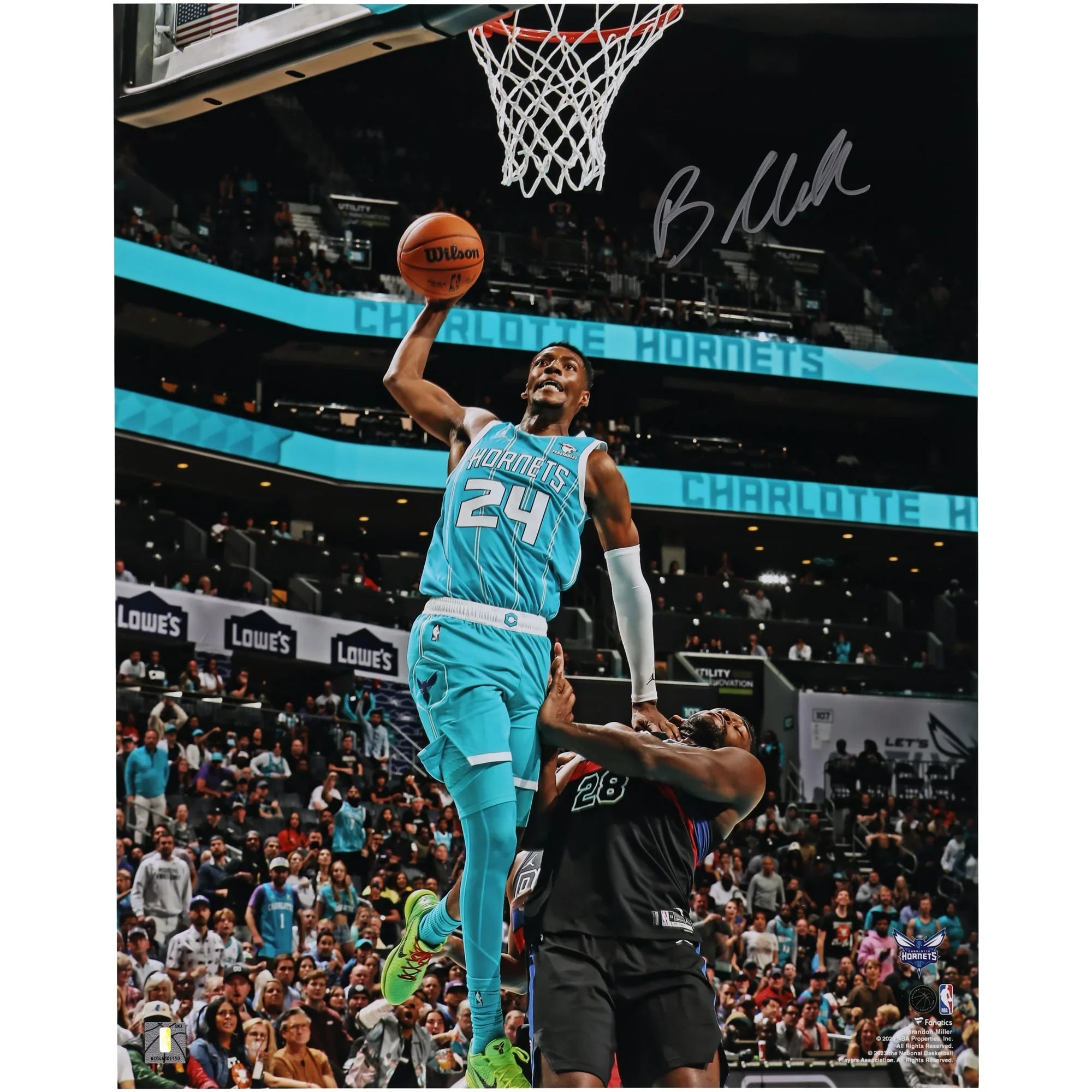 Brandon Miller Signed 16 x 20 Dunk In Teal Photograph | Hornets