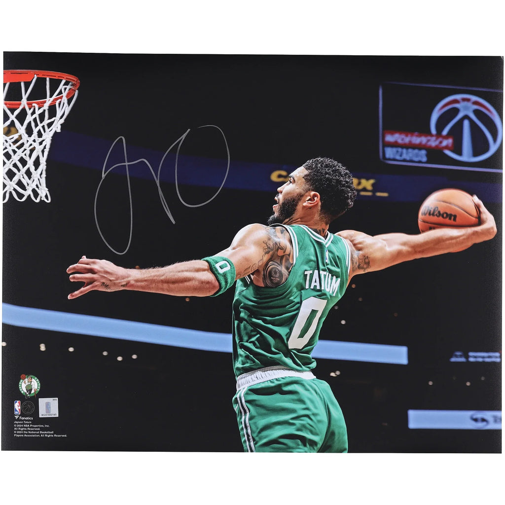 Jayson Tatum Signed 16 x 20 Dunking Spotlight Photograph | Boston Celtics