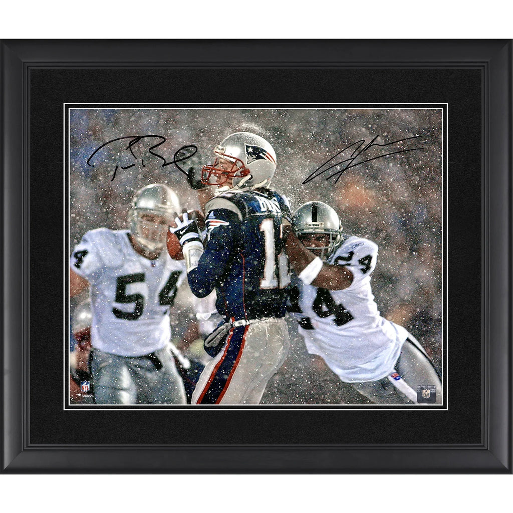 Tom Brady & Charles Woodson Signed 16 x 20 Tuck Game Photograph | Framed