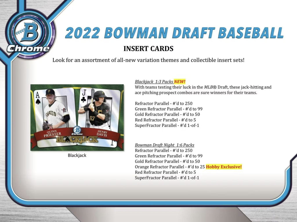 2022 Topps Bowman Draft Baseball Jumbo Trading Cards