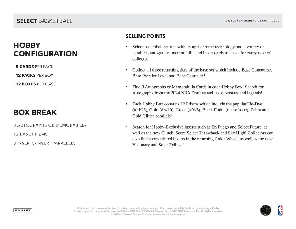 2024-25 Panini Select Basketball Hobby Trading Cards