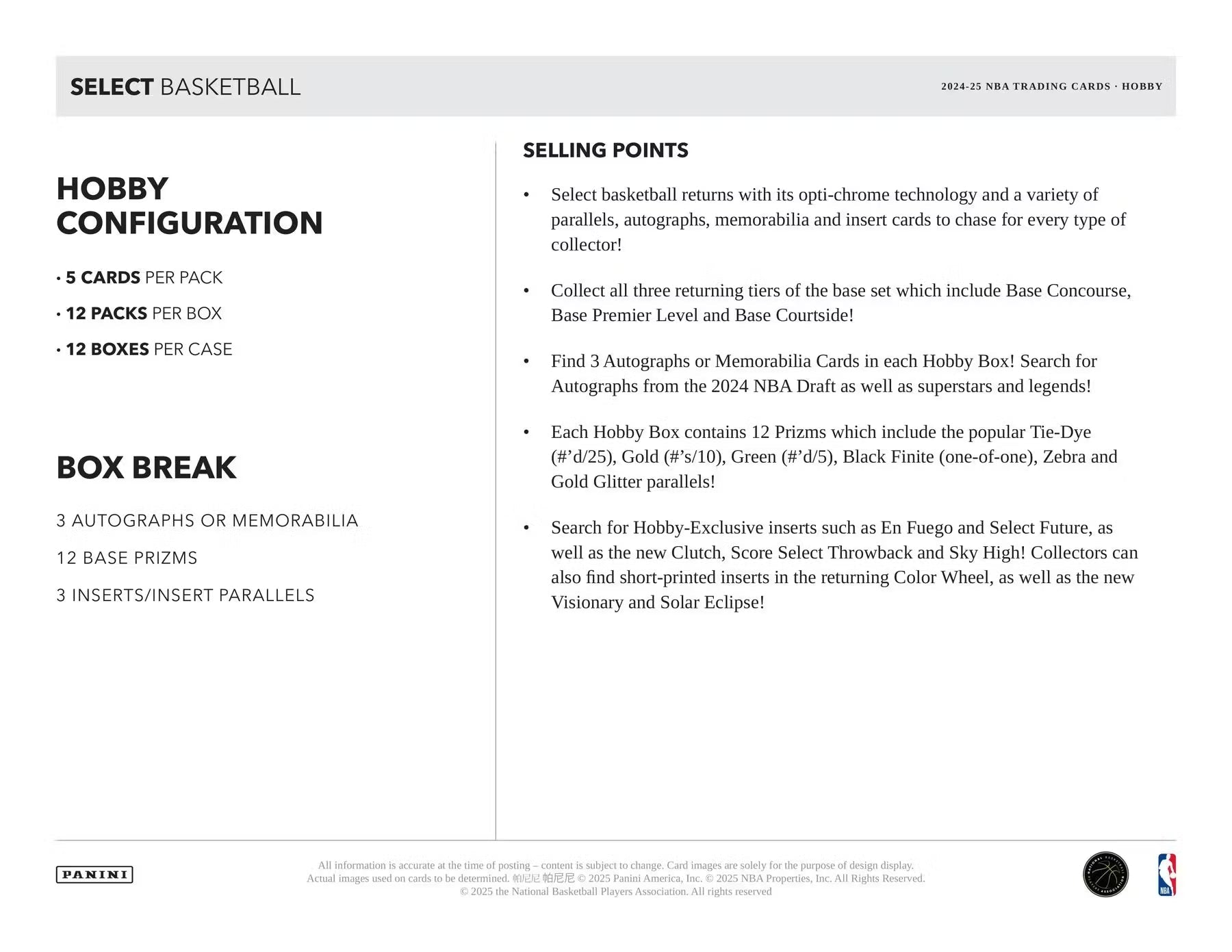 2024-25 Panini Select Basketball Hobby Trading Cards
