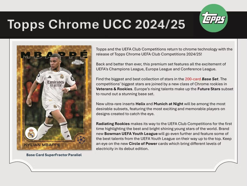 2024-25 Topps Chrome UEFA Club Competitions Soccer Hobby Trading Cards