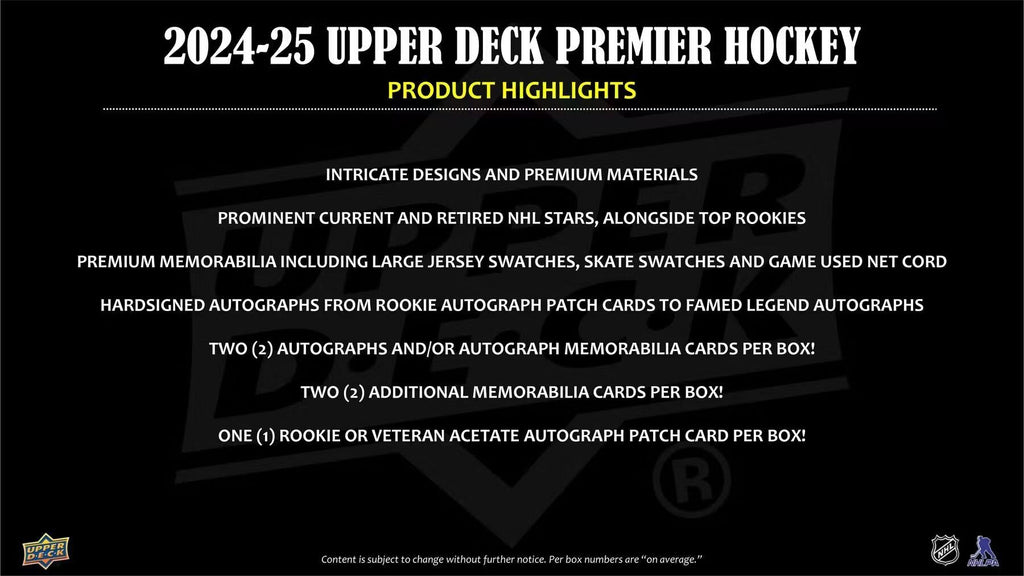 2024-25 Upper Deck Premier Hockey Hobby Trading Cards