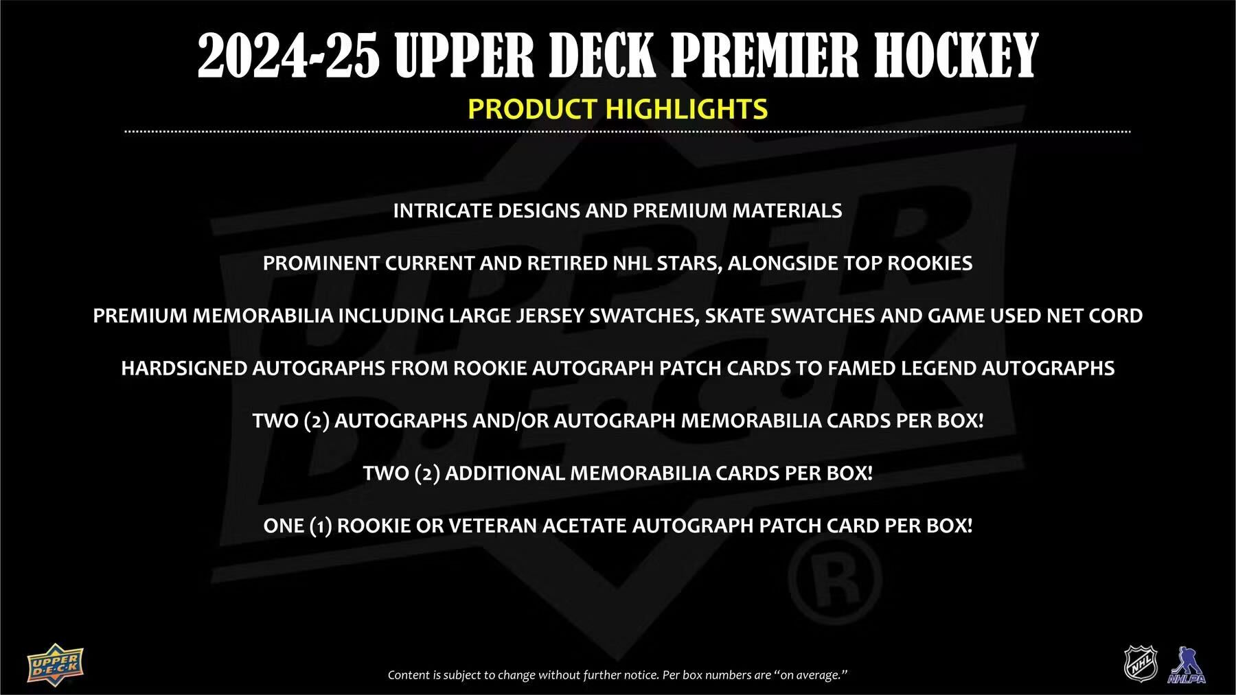 2024-25 Upper Deck Premier Hockey Hobby Trading Cards