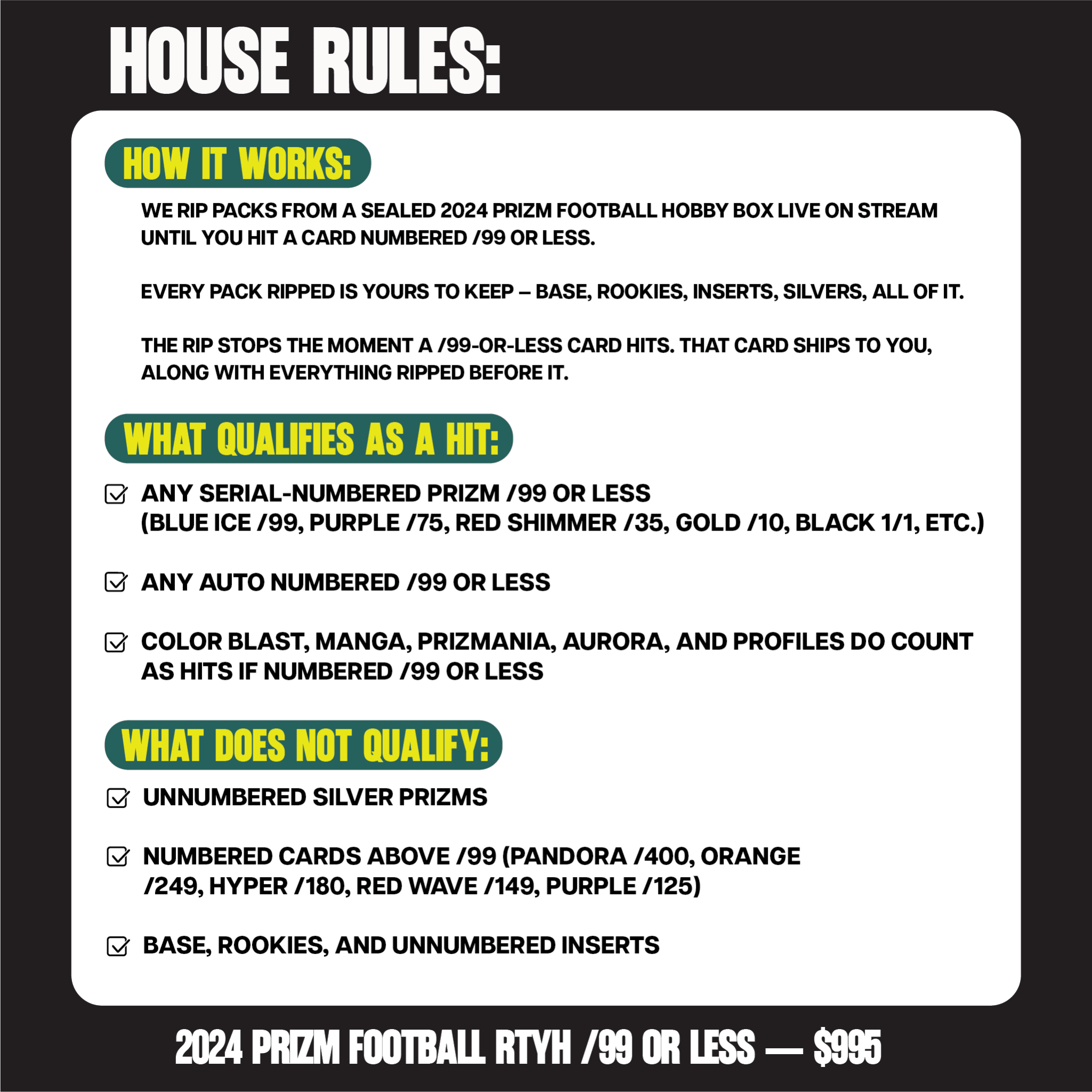 2024 Prizm Football RTYH /99 or Less - Rip Til You Hit