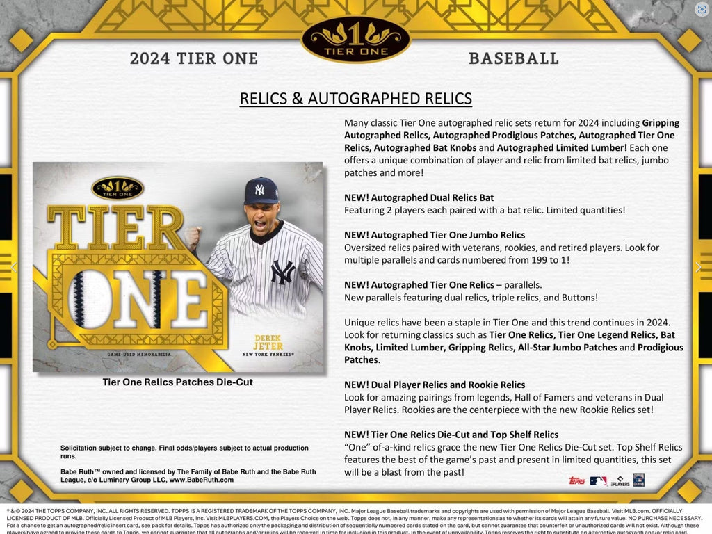 2024 Topps Tier One Baseball Hobby Trading Cards