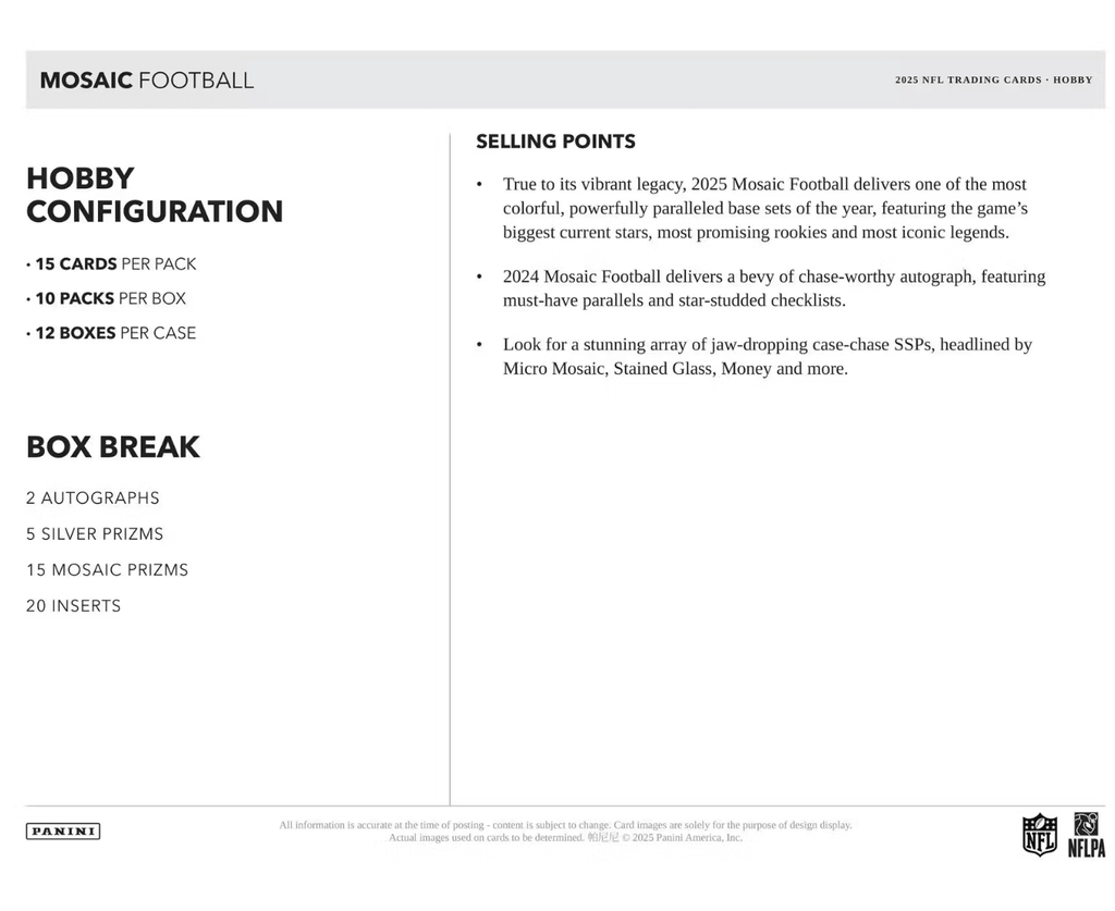 2025 Panini Mosaic Football Hobby Trading Cards