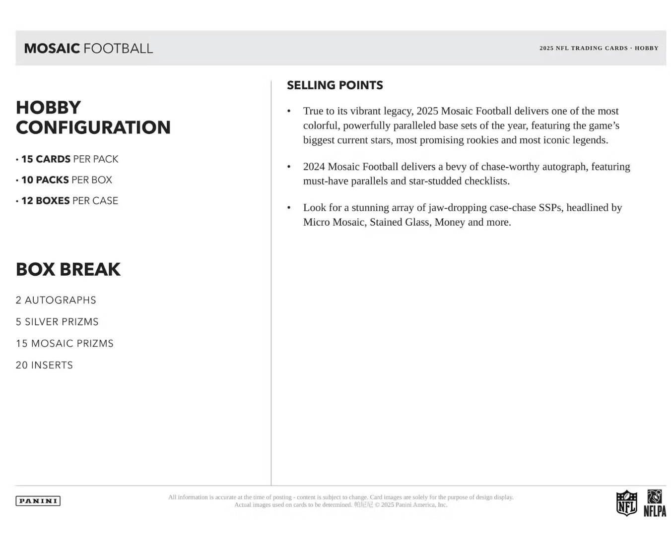 2025 Panini Mosaic Football Hobby Trading Cards