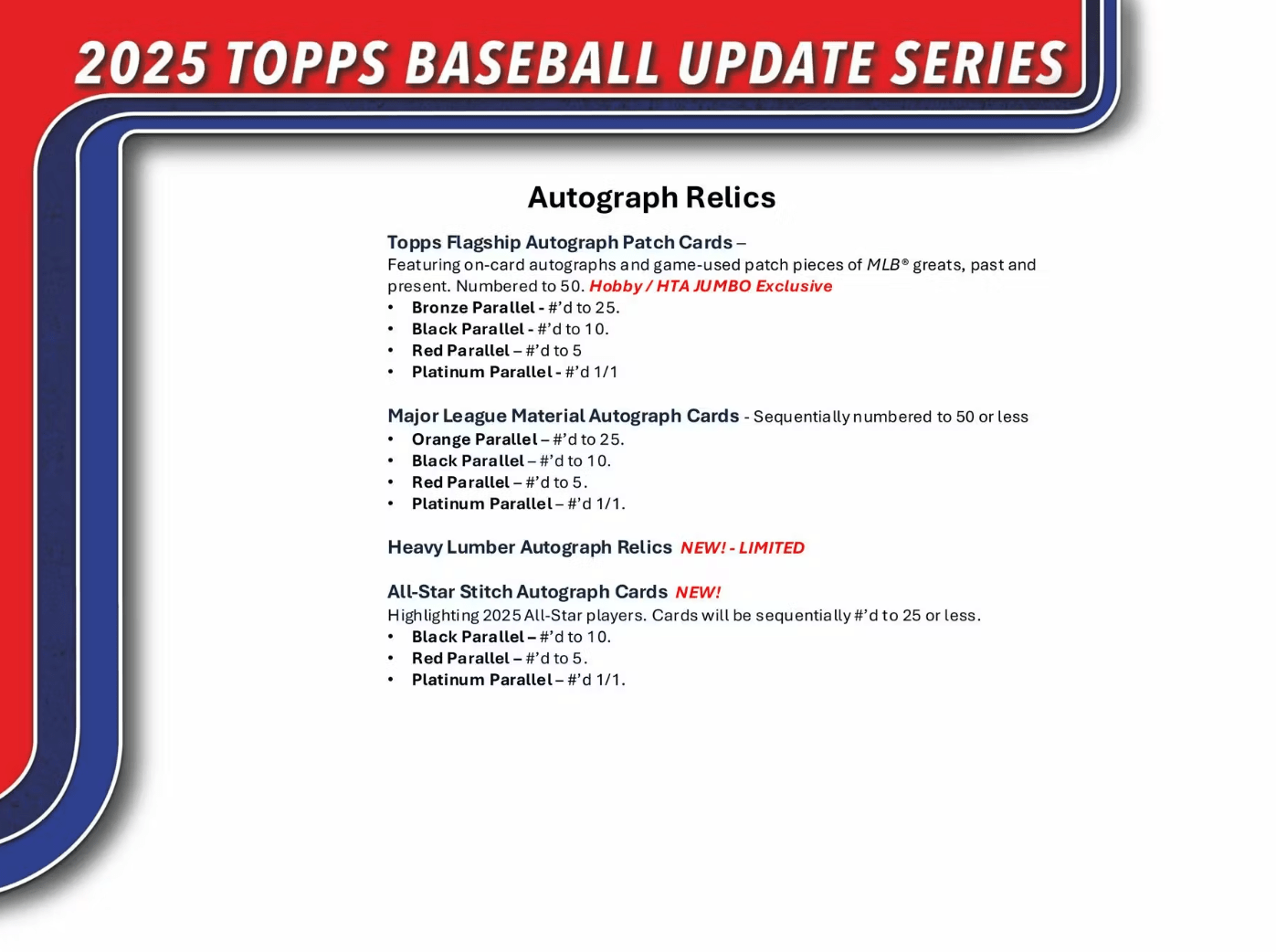 2025 Topps Update Series Baseball Hobby Jumbo Trading Cards