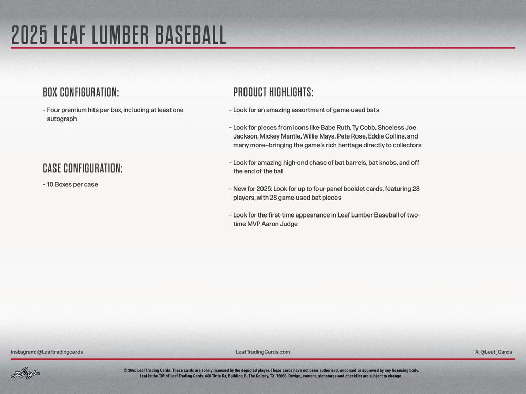 2025 Leaf Lumber Baseball Hobby Trading Cards
