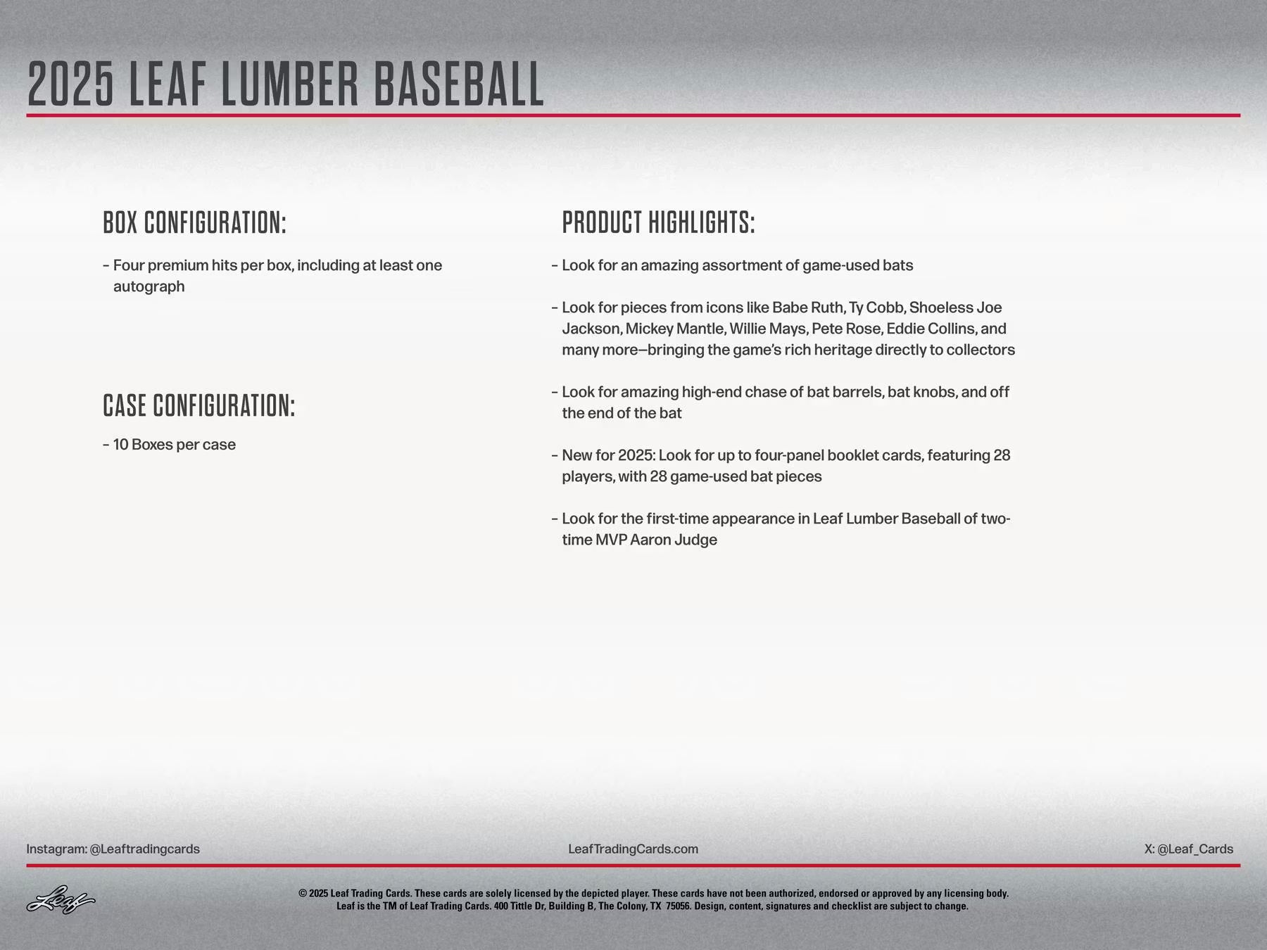 2025 Leaf Lumber Baseball Hobby Trading Cards