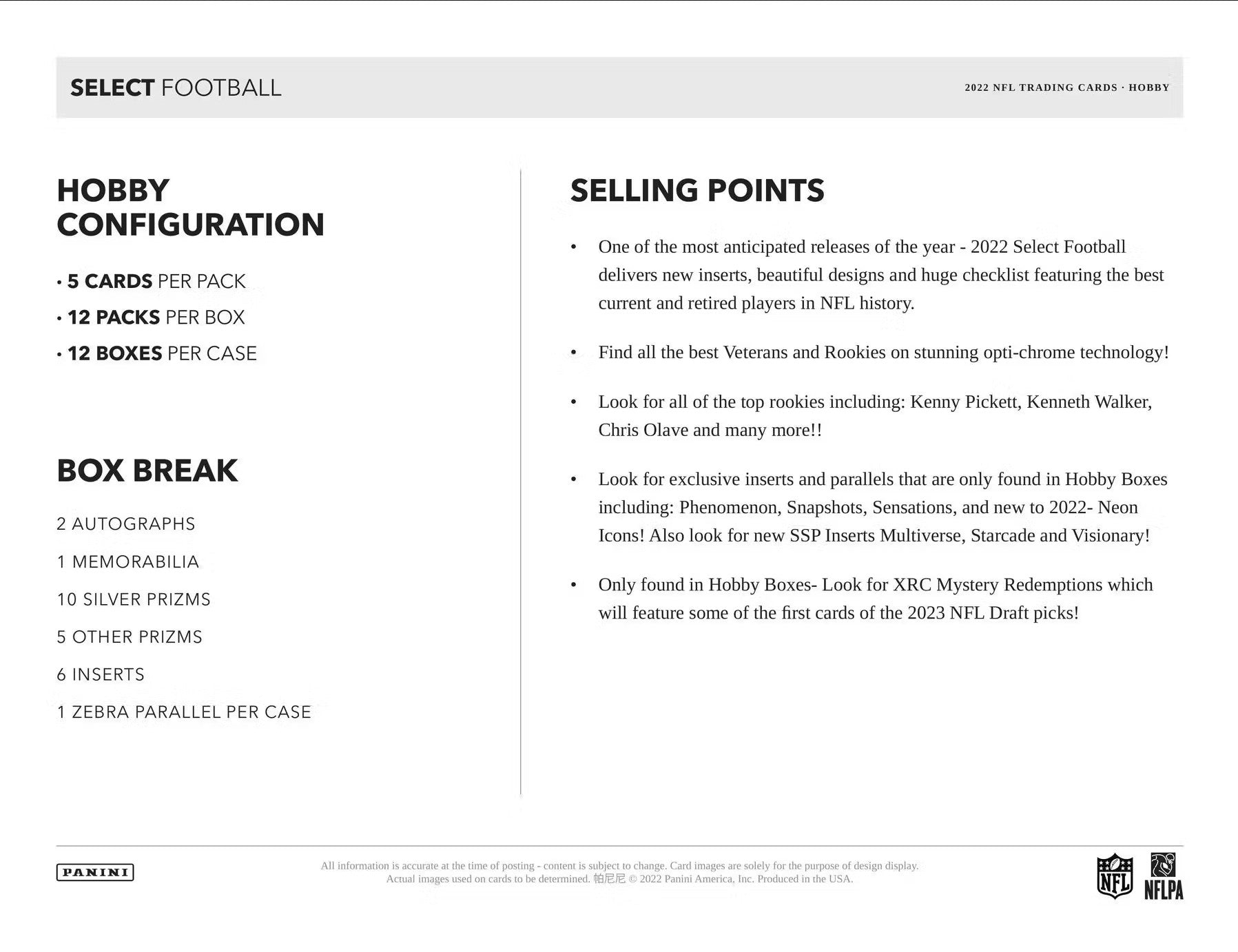 2022 Panini Select Football Hobby Trading Cards