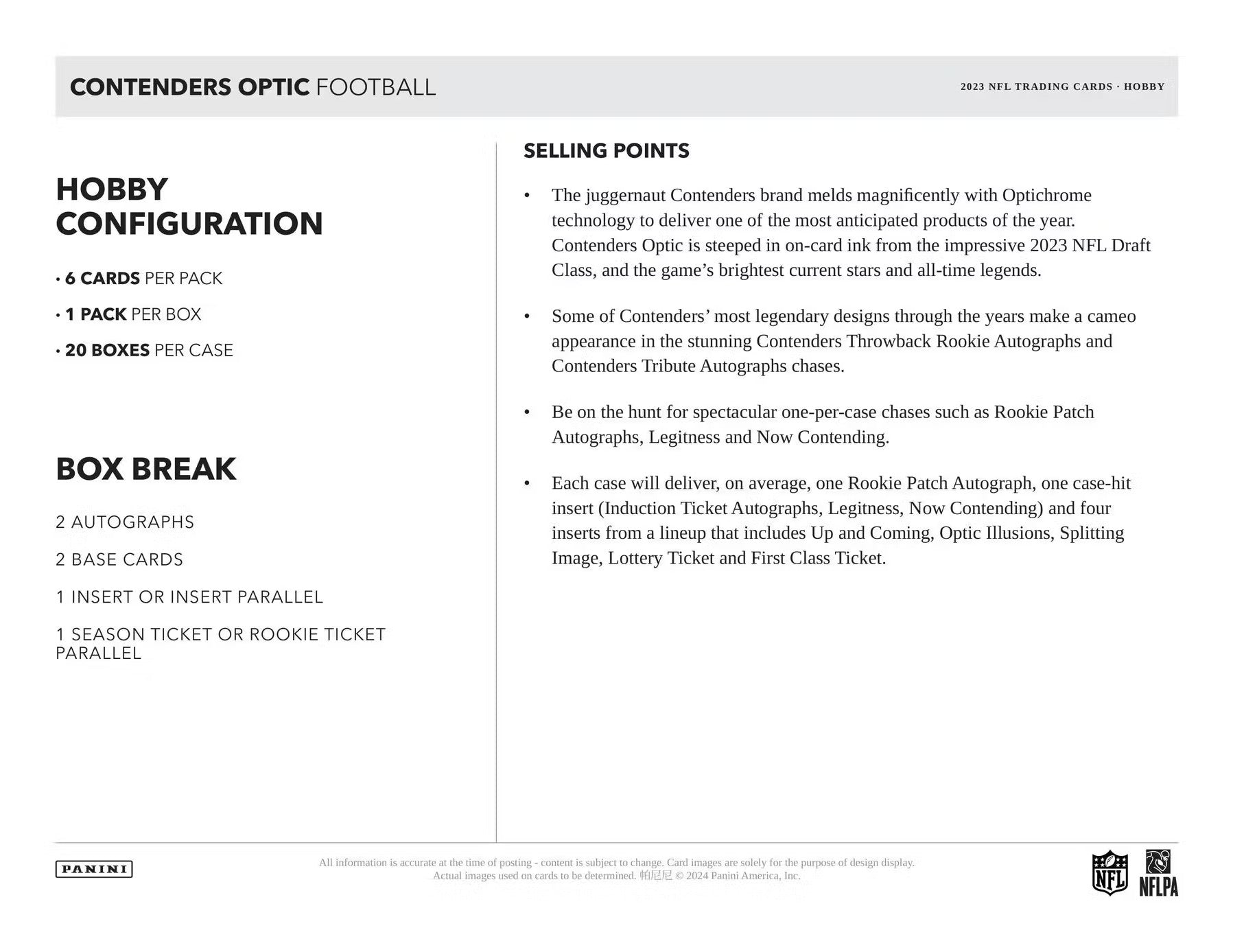 2023 Panini Contenders Optic Football Hobby Trading Cards