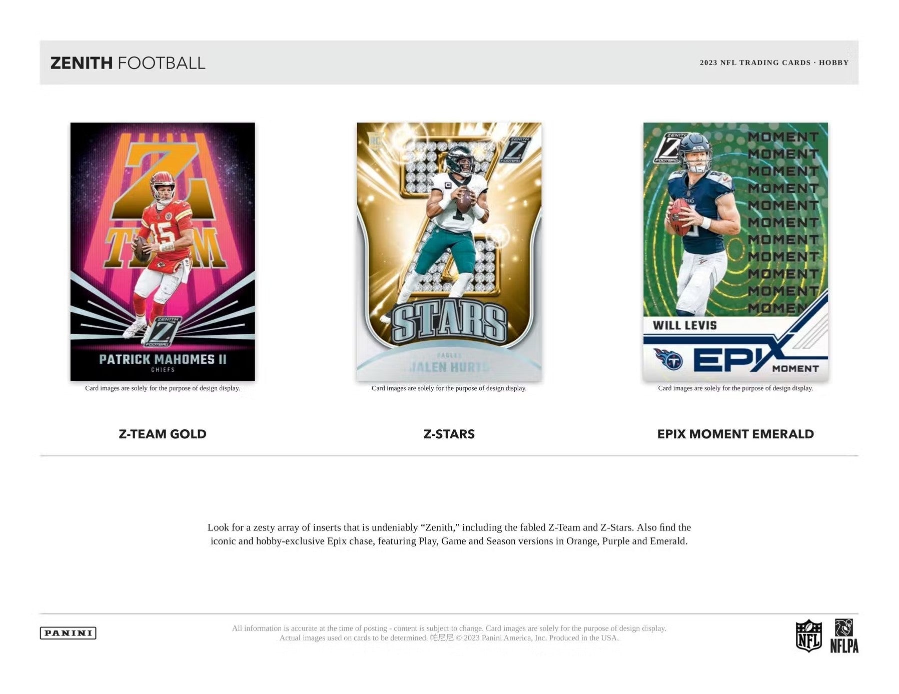2023 Panini Zenith Football FOTL Trading Cards