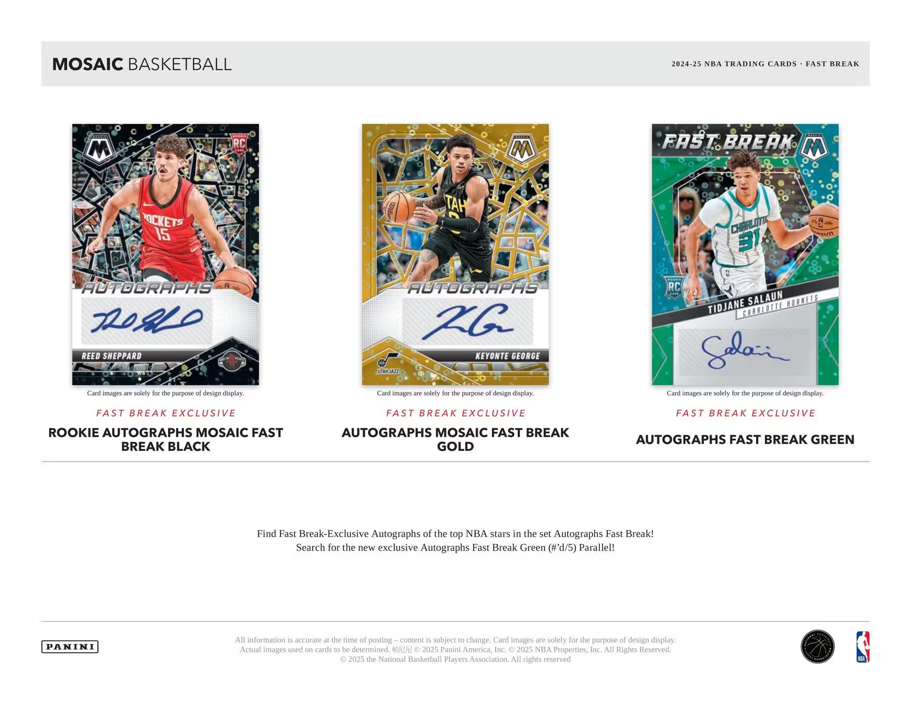 2024-25 Panini Mosaic Basketball Fast Break Trading Cards