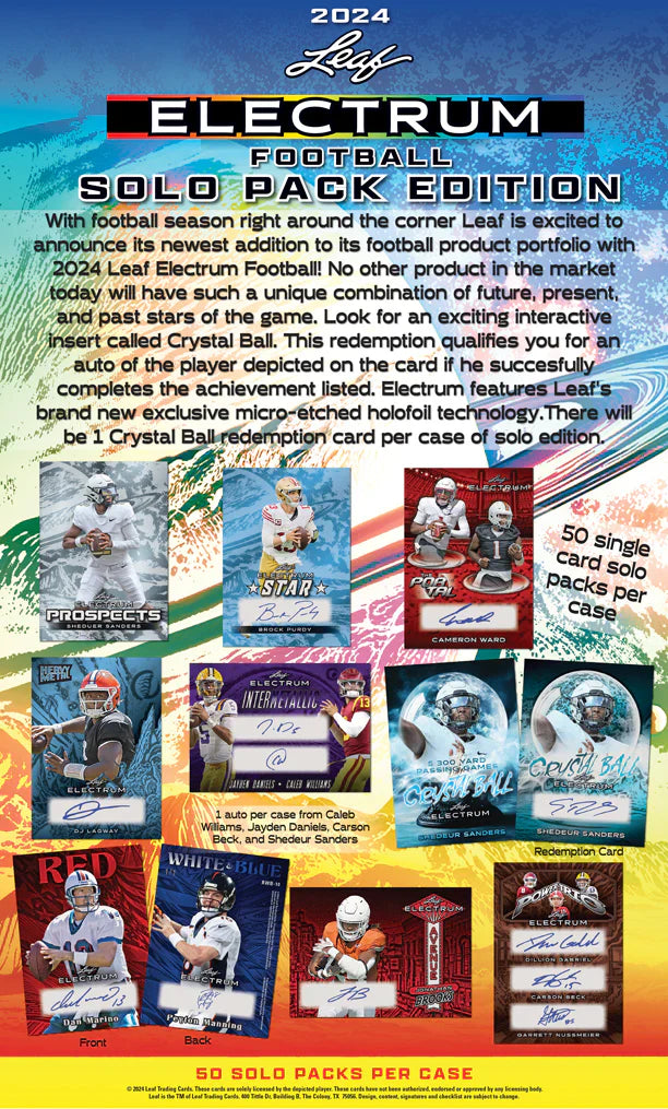 2024 Leaf Electrum Football Solo Edition Trading Cards