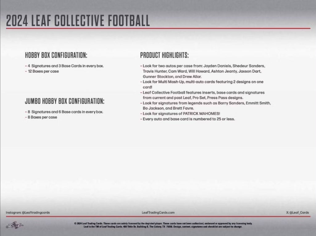 2024 Leaf Collective Football Hobby Trading Cards