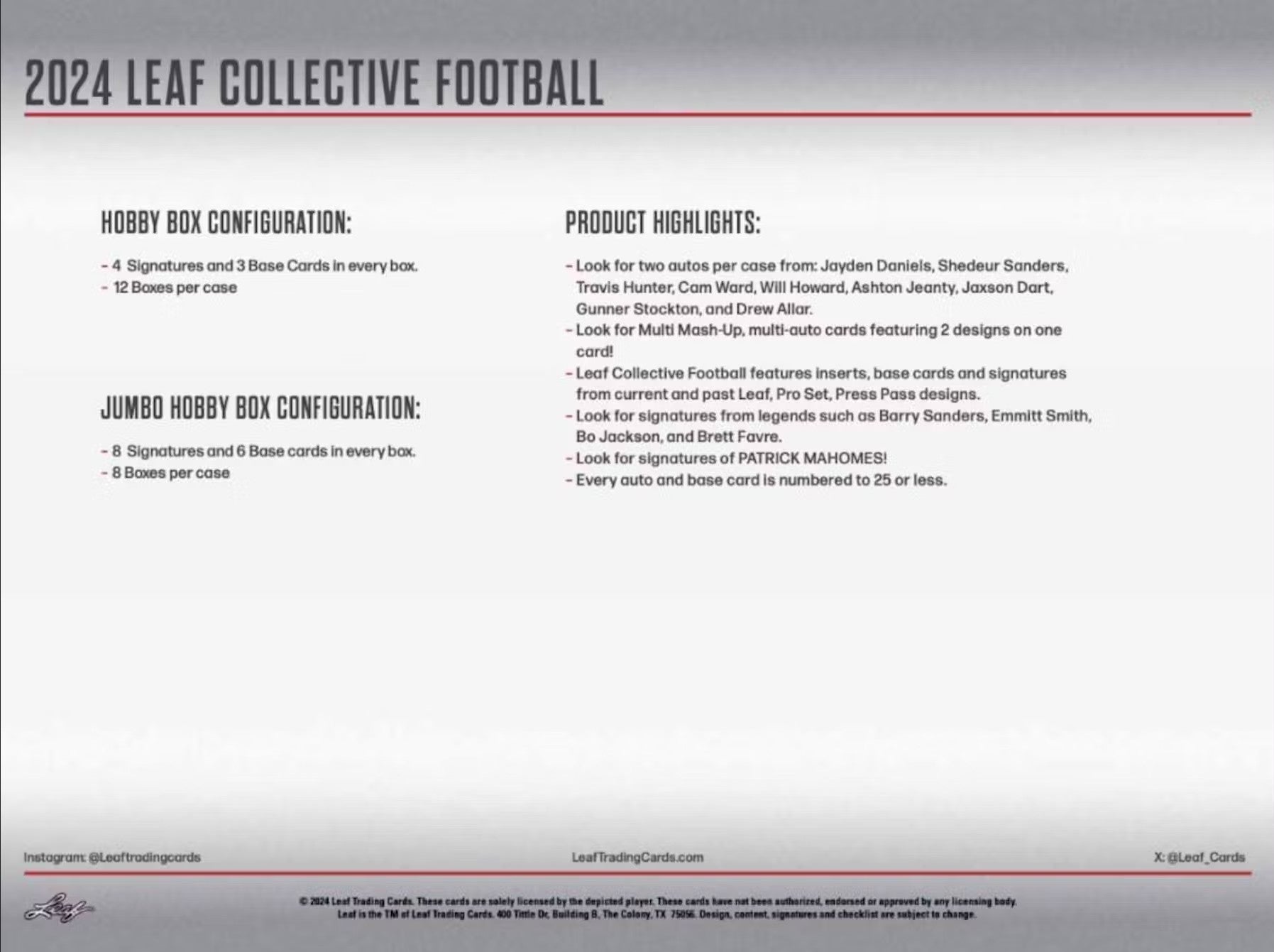 2024 Leaf Collective Football Hobby Trading Cards