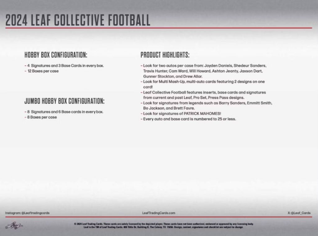 2024 Leaf Collective Football Jumbo Trading Cards