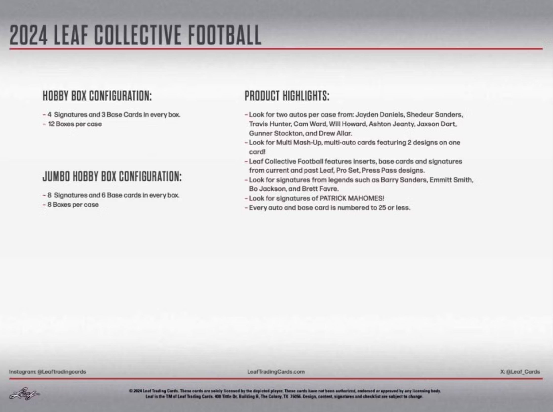 2024 Leaf Collective Football Jumbo Trading Cards