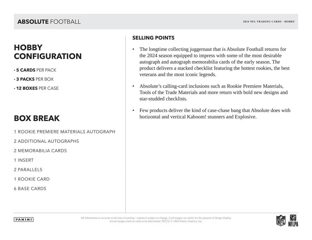2024 Panini Absolute Football Hobby Trading Cards