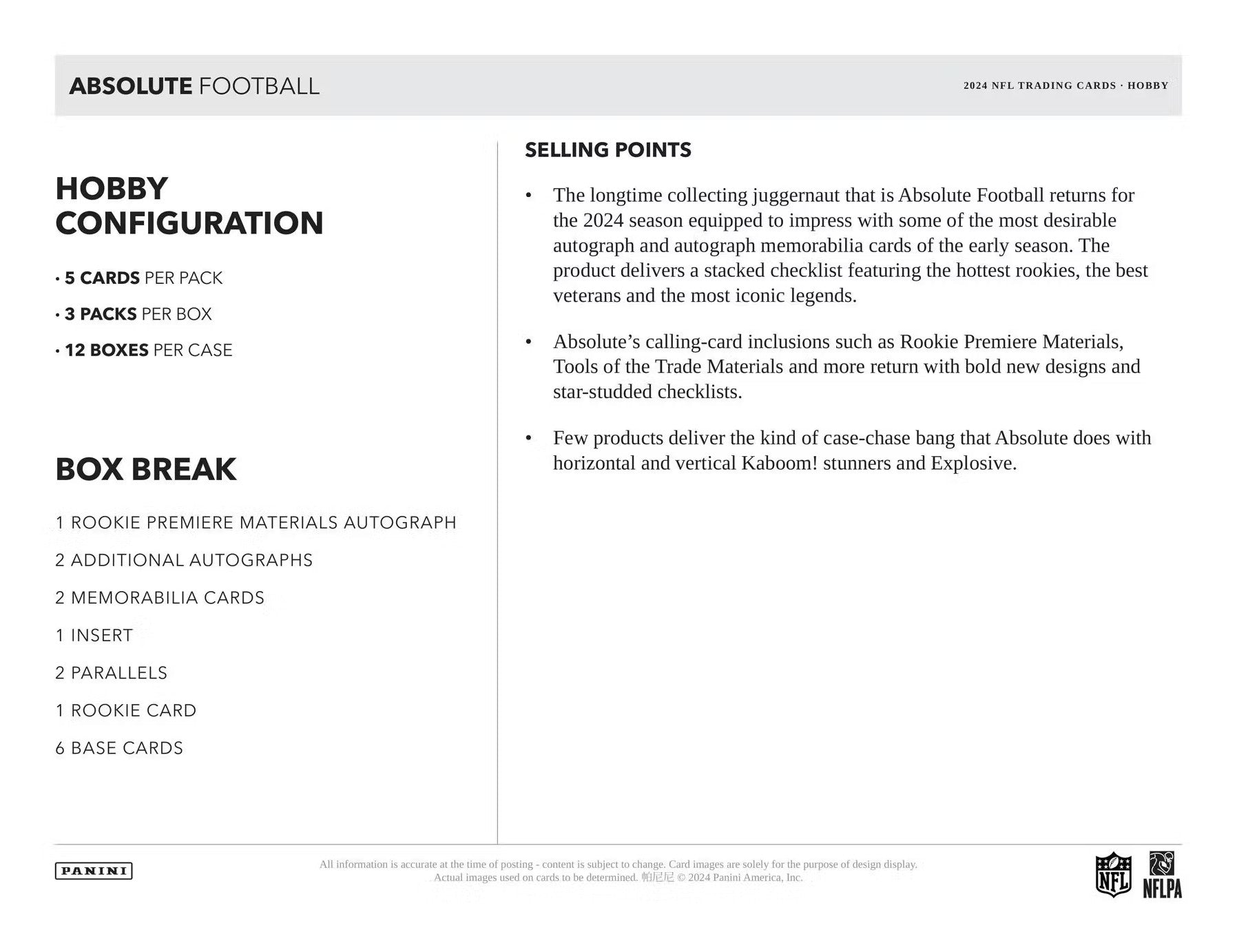 2024 Panini Absolute Football Hobby Trading Cards