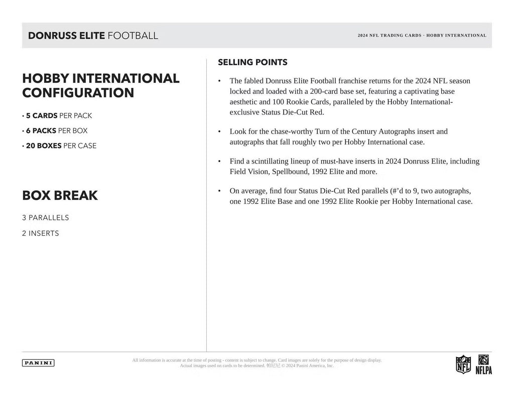 2024 Panini Donruss Elite Football International Hobby Trading Cards
