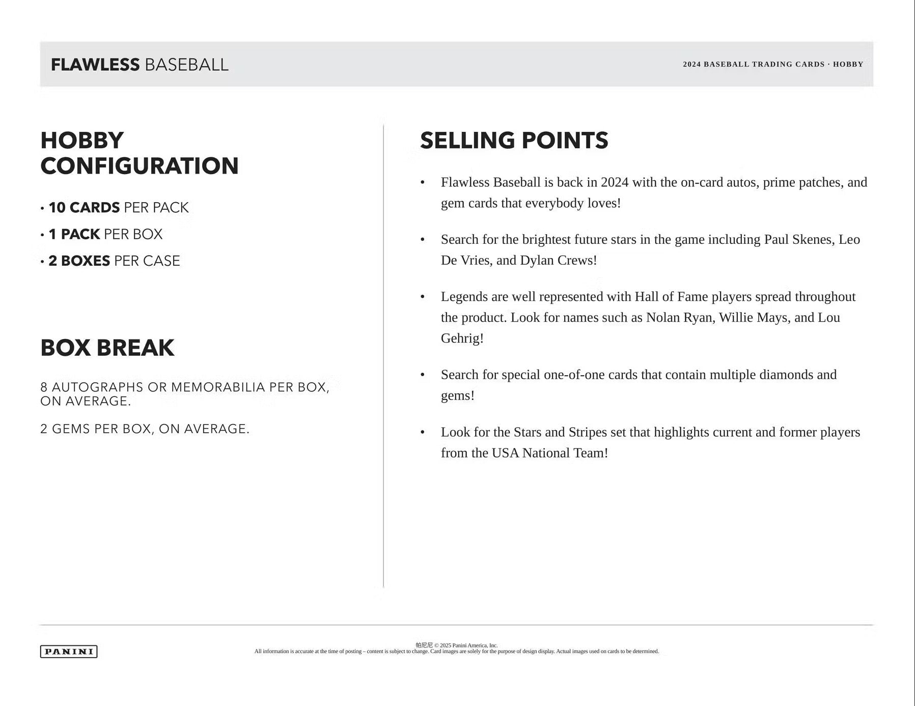 2024 Panini Flawless Baseball Hobby Trading Cards