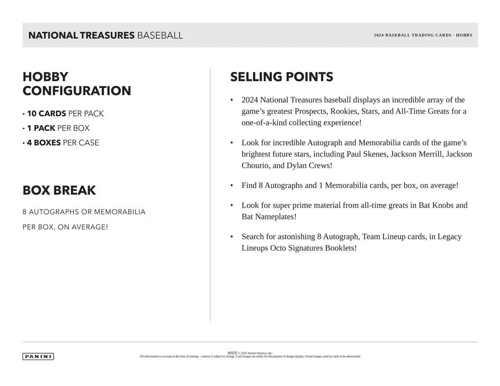 2024 Panini National Treasures Baseball Trading Cards