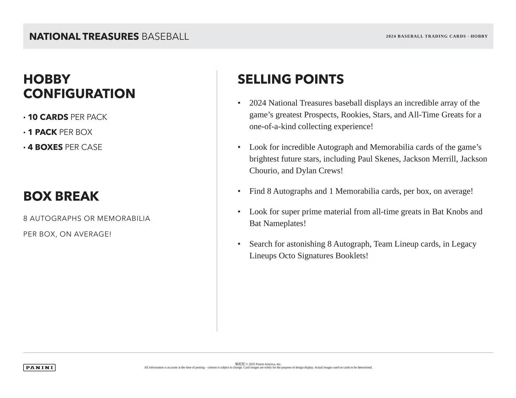 2024 Panini National Treasures Baseball Trading Cards
