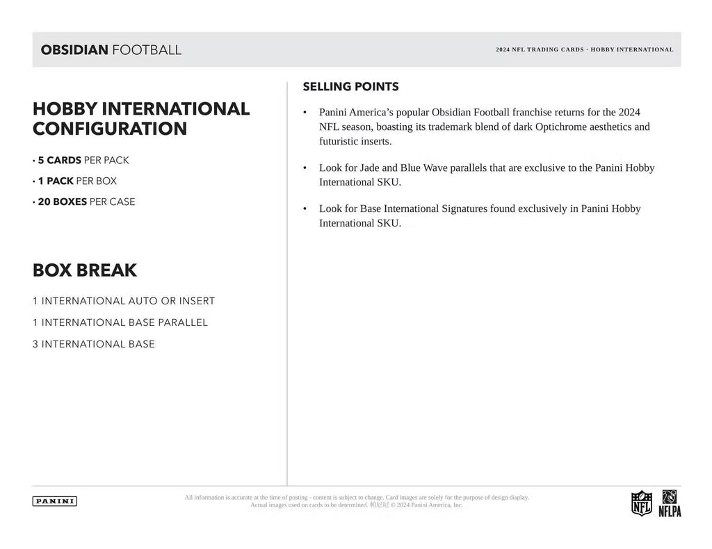 2024 Panini Obsidian Football International Hobby Trading Cards
