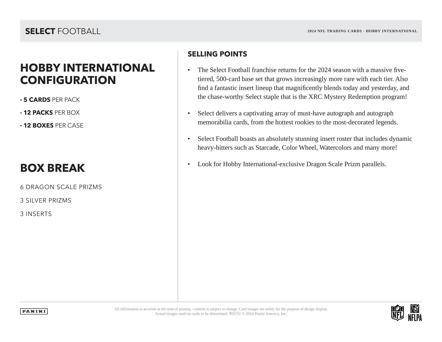 2024 Panini Select Football International Hobby Trading Cards
