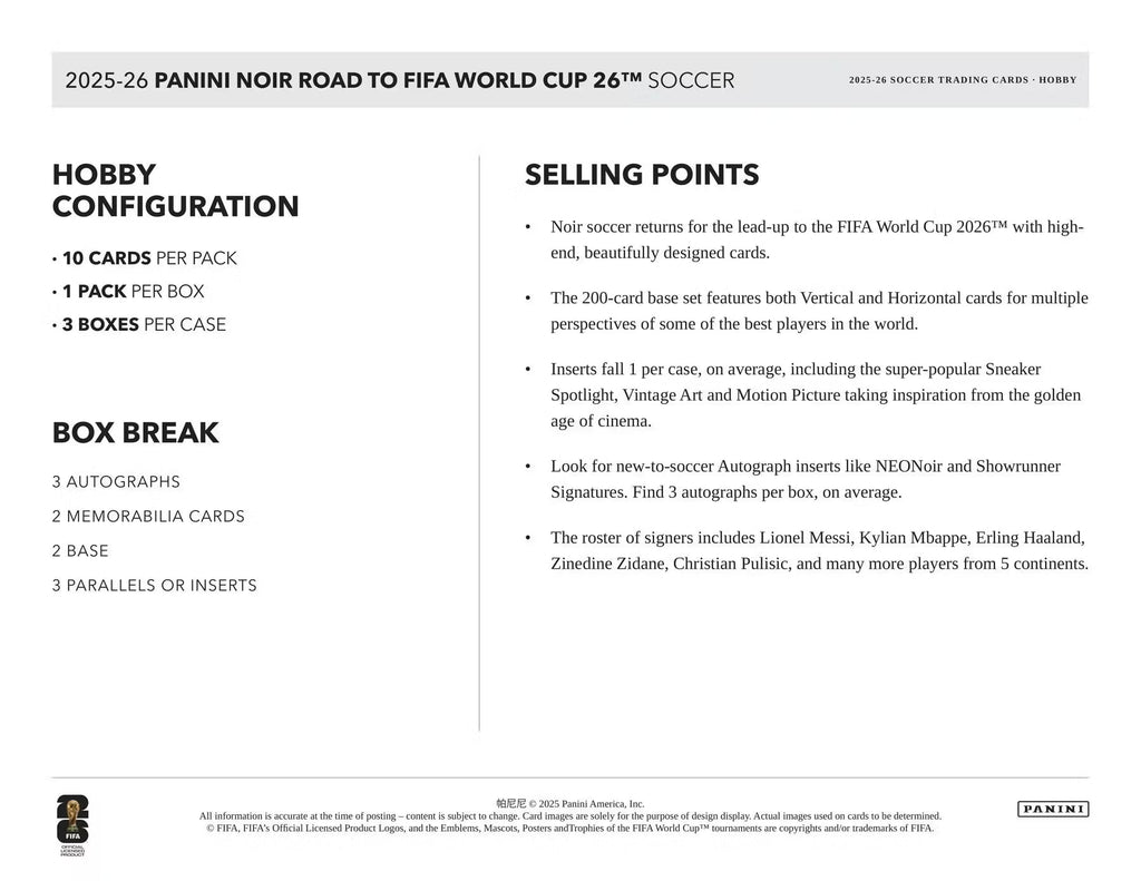 2025-26 Panini Noir Soccer Road to FIFA World Cup Hobby Trading Cards