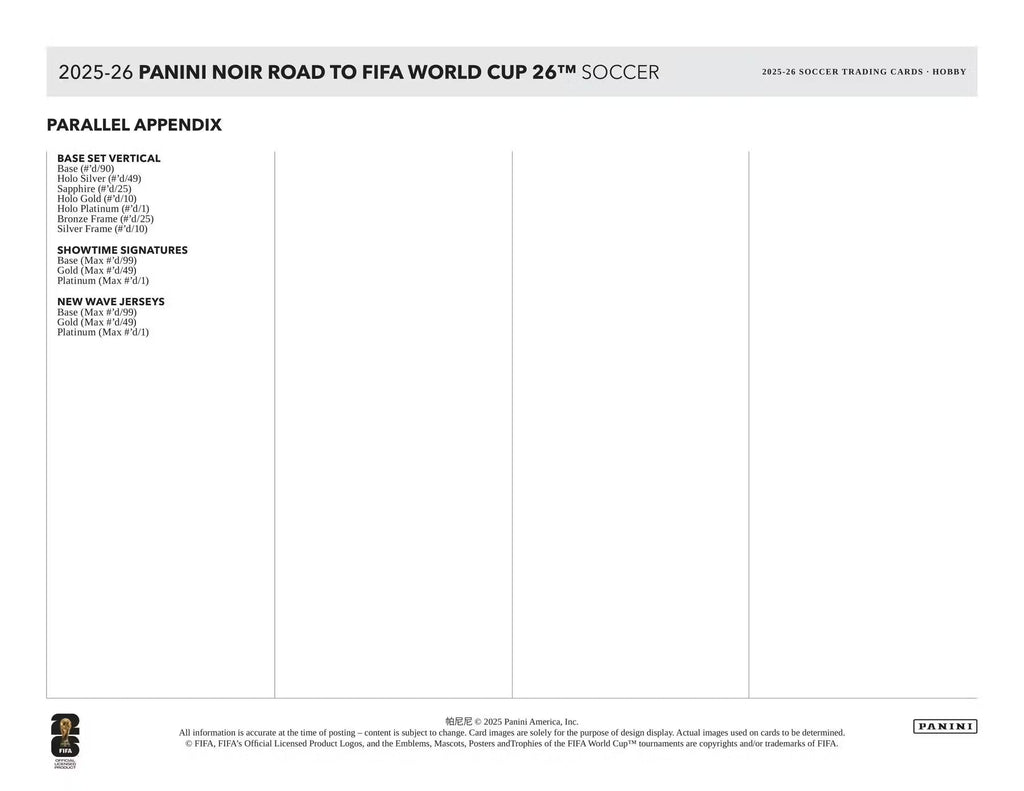 2025-26 Panini Noir Soccer Road to FIFA World Cup Hobby Trading Cards