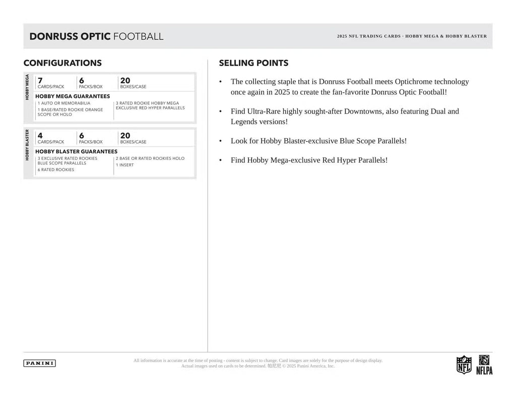 2025 Panini Donruss Optic Football Hobby Mega Trading Cards