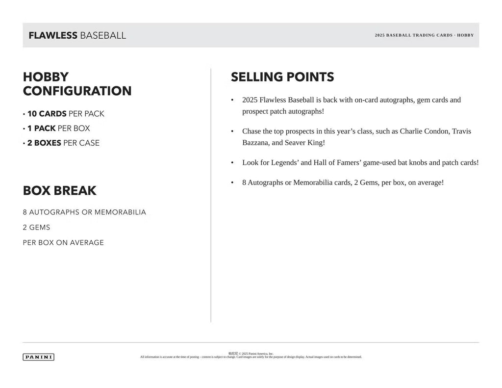 2025 Panini Flawless Baseball Hobby Trading Cards