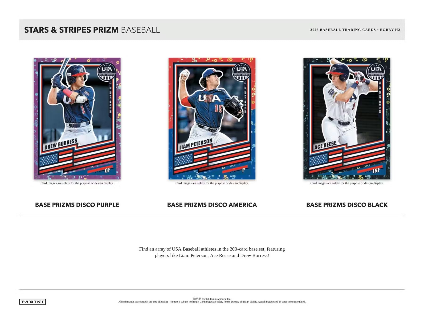 2026 Panini USA Stars & Stripes Prizm Baseball H2 Trading Cards