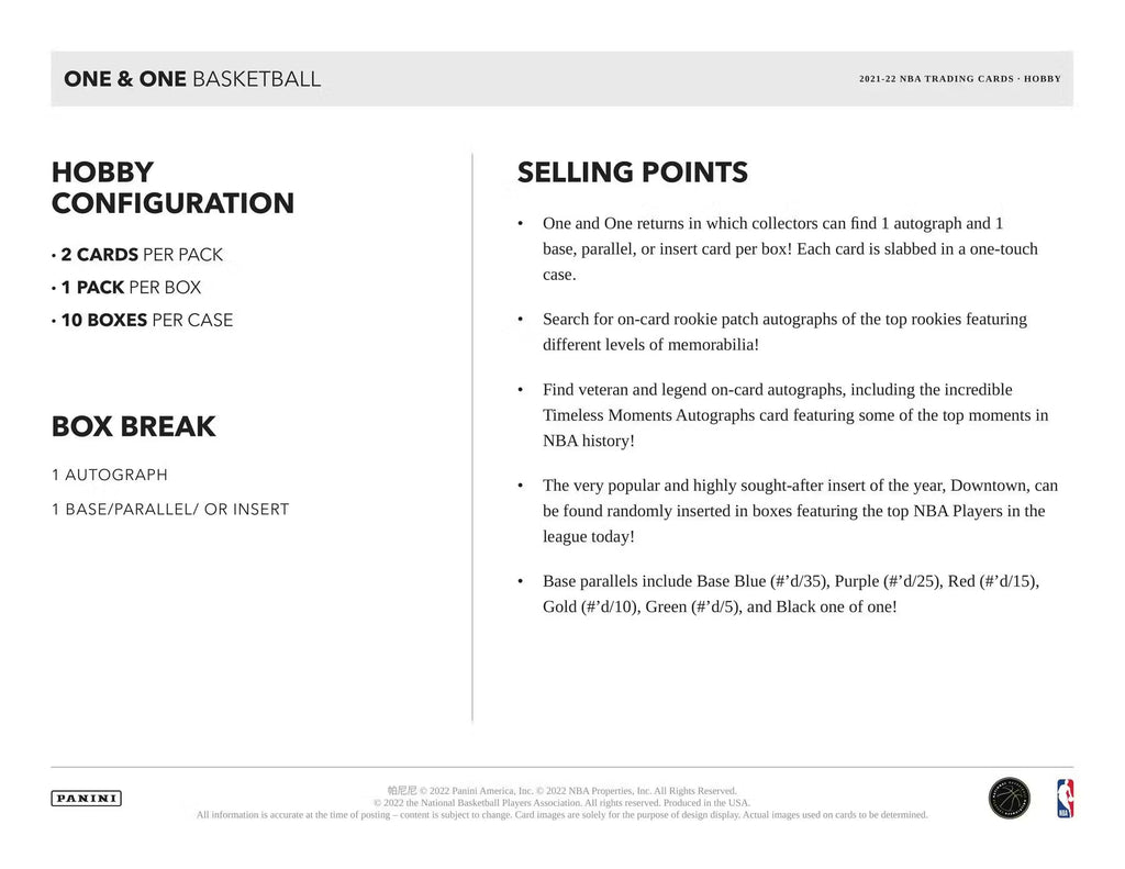 2021-22 Panini One and One Basketball Trading Cards