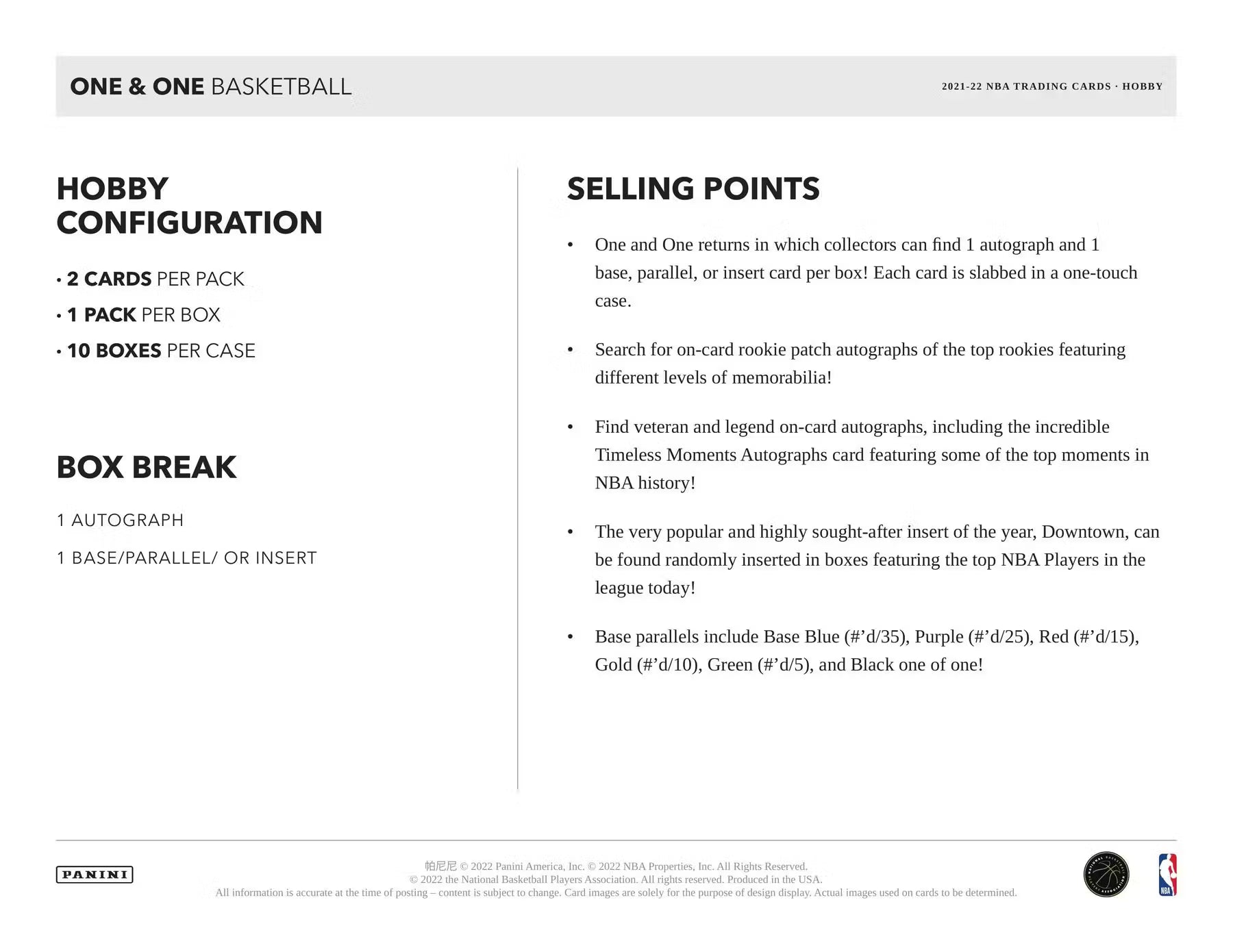2021-22 Panini One and One Basketball Trading Cards