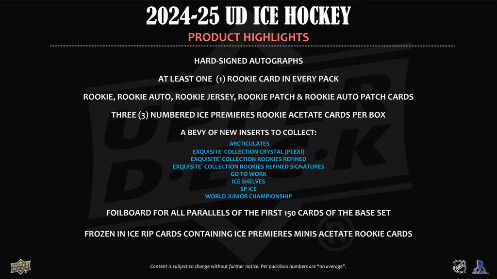 2024-25 Upper Deck Ice Hockey Hobby Trading Cards